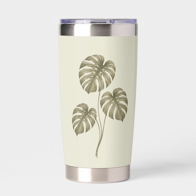 Vintage-grüne Monstera-Blätter Thermobecher (Vorderseite)