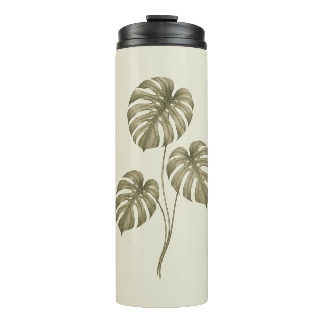 Vintage-grüne Monstera-Blätter Thermosbecher (Vorderseite)