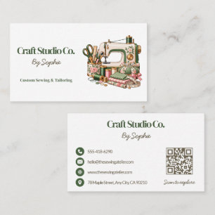 Vintage grüne Nähmaschinen-Handwerksstudio-QR Visitenkarte