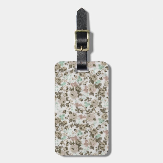 Vintage grüne niedliche Rosen-Blumenmuster Browns Gepäckanhänger (Vorderseite vertikal)