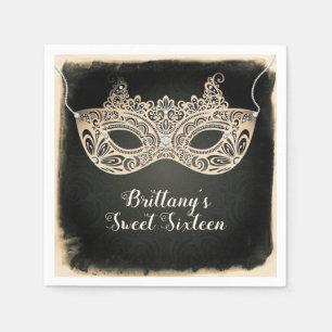 Vintage Grüne Perlen-Maskerade-Maske Süße 16-Party Serviette