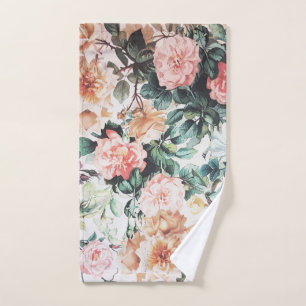 Vintage grüne rosa gelbe Watercolor-Rosen mit Handtuch