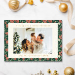 Vintage grüne Rote Blüte Mute Zwei Foto Weihnachte Feiertagskarte<br><div class="desc">Vintage Grün-Rote-Blüte Mädels Weihnachtskarte für zwei Fotos</div>