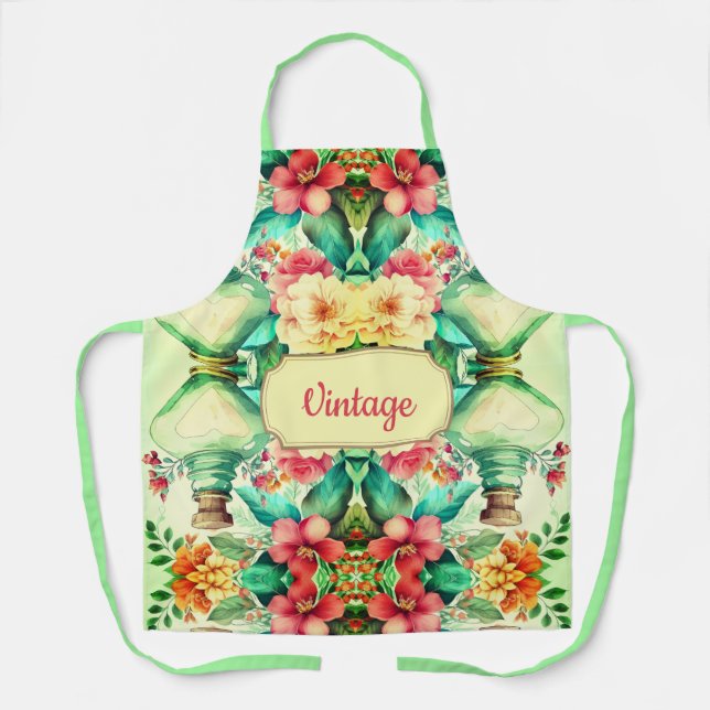 Vintage grüne und rosa Blume Schürze (Vorderseite)