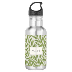 Vintage grüne Weidenblätter Monogramm Edelstahlflasche