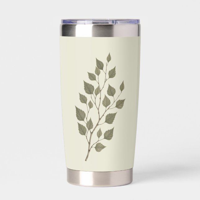 Vintage grüner Birkenzweig Thermobecher (Vorderseite)