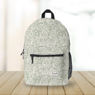 Vintage-grüner Blumenmuster-Schriftzug Bedruckter Rucksack