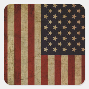 Vintage Grunge American Flag Quadratischer Aufkleber