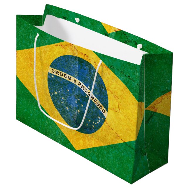 Vintage Grunge-Brasilien-Fahne Große Geschenktüte (Vorderseite Schrägansicht)