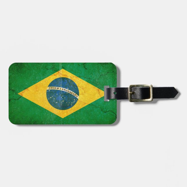 Vintage Grunge-Brasilien-Flagge Gepäckanhänger (Vorderseite horizontal)