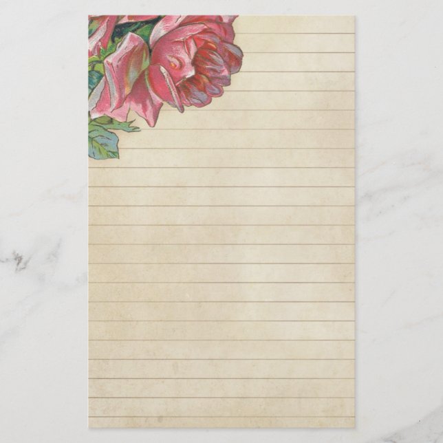 Vintage Grunge Rose mit Linien Briefpapier (Vorderseite)