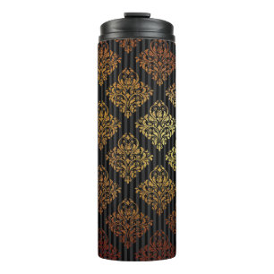 Vintage Grunge Schwarz und Gold Damast Thermosbecher