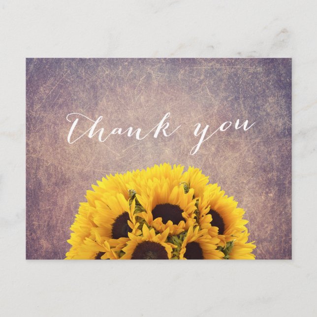 Vintage Grunge Sonnenblumen Vielen Dank Postkarte (Vorderseite)