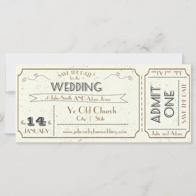 Vintage Grunge Ticket Save-the-Date (Vorderseite)