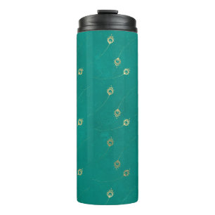 Vintage Grunge Türkis und Gold Pfau Thermosbecher