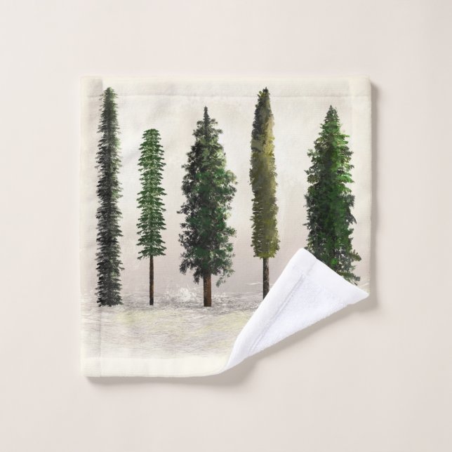 Vintage Grünwaldbäume Rustikale Woodsy Badhandtuch Set (Waschlappen)