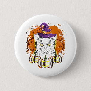 Vintage Grusel Halloween Schwarz Katzen Kostüm Hex Button