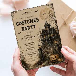 Vintage Gruselhaus-Kostüm Halloween-Party Einladung