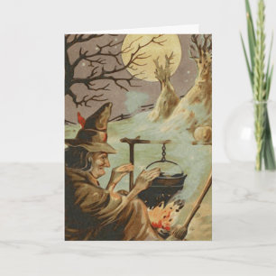 Vintage Gruselige Hexe Halloween Karte