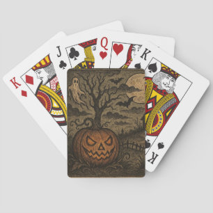 Vintage, gruseliger Halloween-Kürbis/Geist Spielkarten