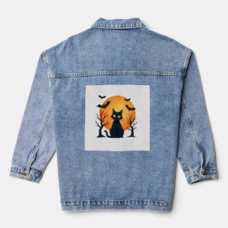 Vintage Gruseliger Weihnachtskatzenkostüm Retro-Ka Jeansjacke