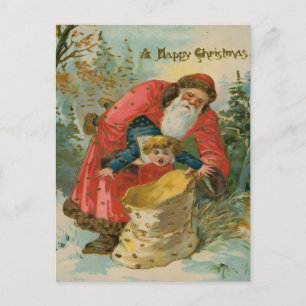 Vintage Gruseliger Weihnachtsmann entführt unartig Postkarte