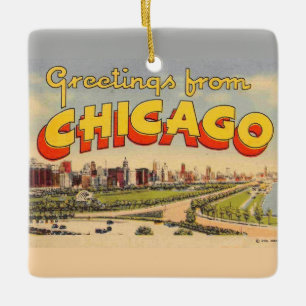 Vintage-Gruß aus Chicago Karte Keramikornament