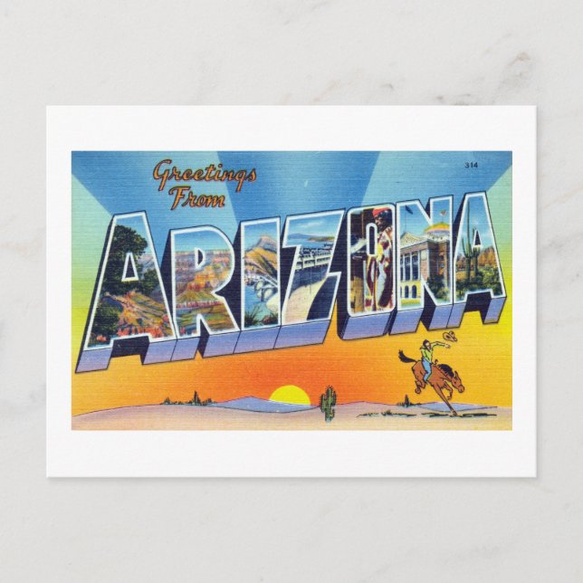 Vintage Grüße aus Arizona Reiseplakat Postkarte (Vorderseite)