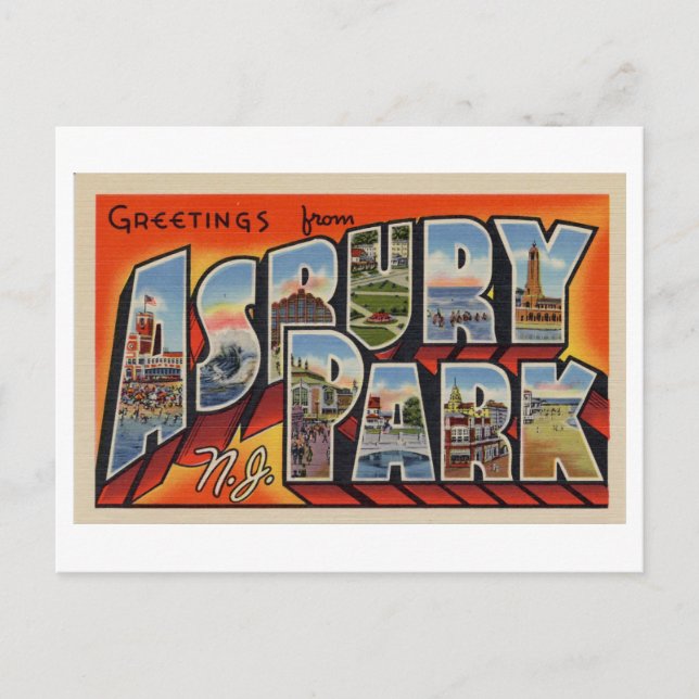 Vintage Grüße aus Asbury Park, New Jersey Postkarte (Vorderseite)