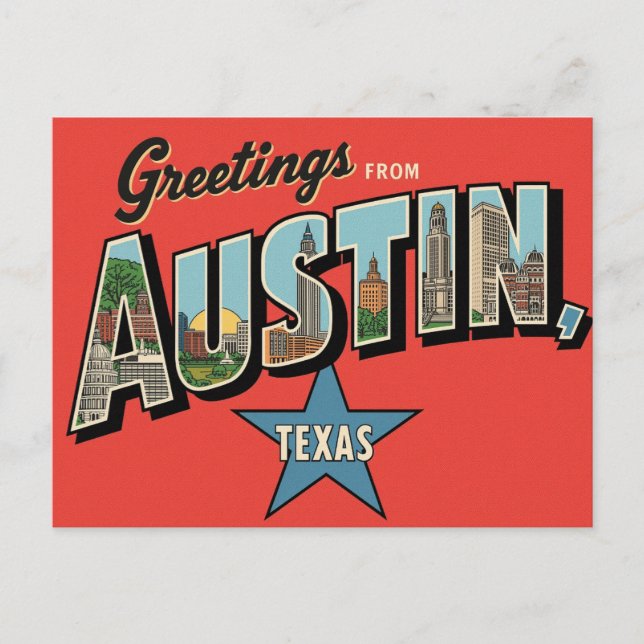 Vintage "Grüße aus Austin, Texas" Postkarte (Vorderseite)