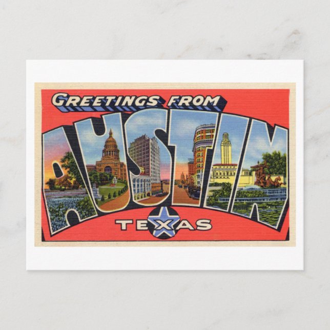 Vintage Grüße aus Austin, Texas Postkarte (Vorderseite)