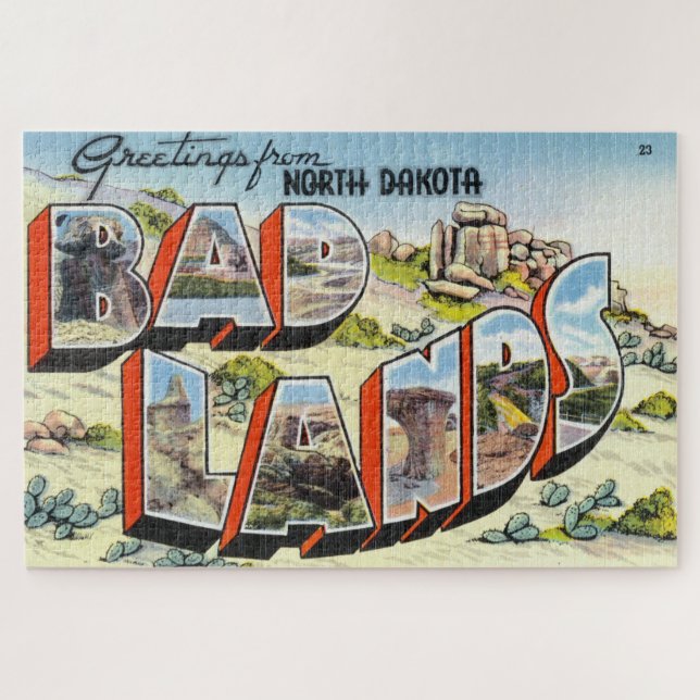 Vintage Grüße aus Badlands North Dakota Poste (Horizontal)