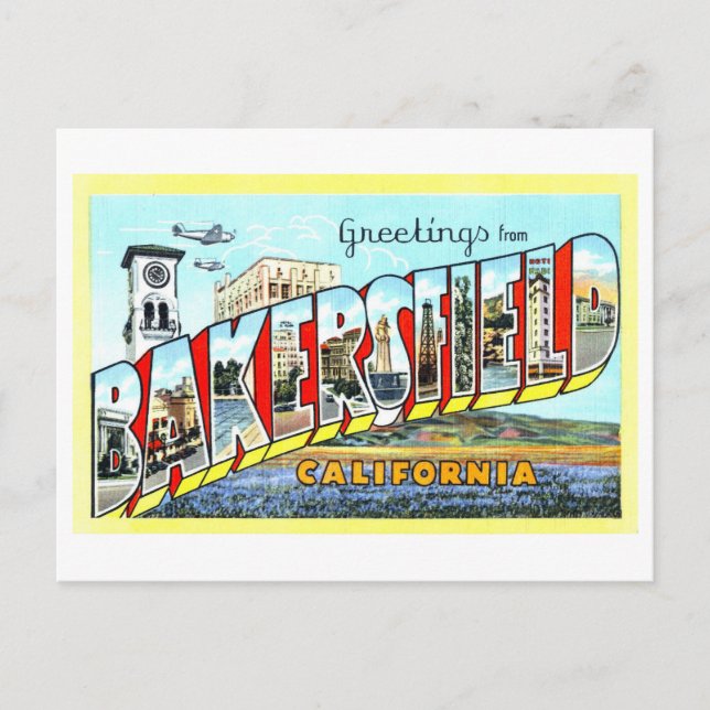 Vintage Grüße aus Bakersfield, Kalif, Postkarte (Vorderseite)