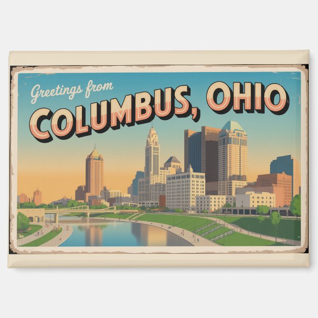 Vintage Grüße aus Columbus Ohio Postkarte Magnet (Vorderseite)