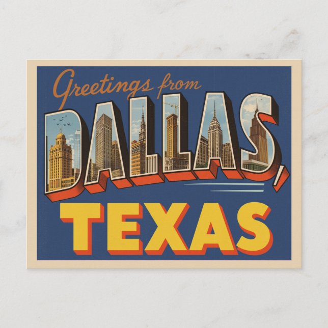 Vintage "Grüße aus Dallas, Texas" Postkarte (Vorderseite)