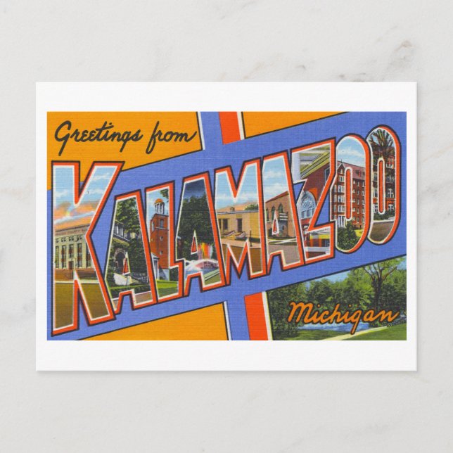 Vintage Grüße aus Kalamazoo, Michigan Postkarte (Vorderseite)