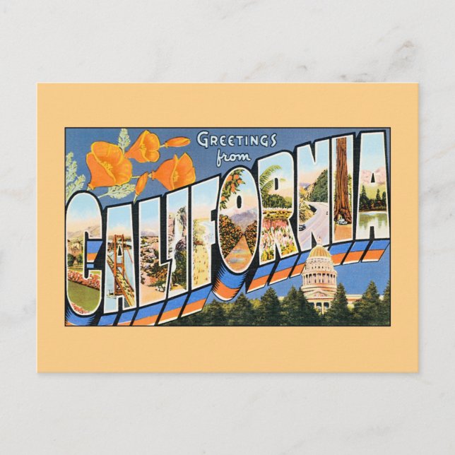 Vintage Grüße aus Kalifornien Postkarte (Vorderseite)