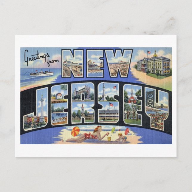 Vintage Grüße aus New Jersey Postkarte (Vorderseite)