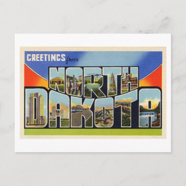Vintage Grüße aus North Dakota Postkarte (Vorderseite)