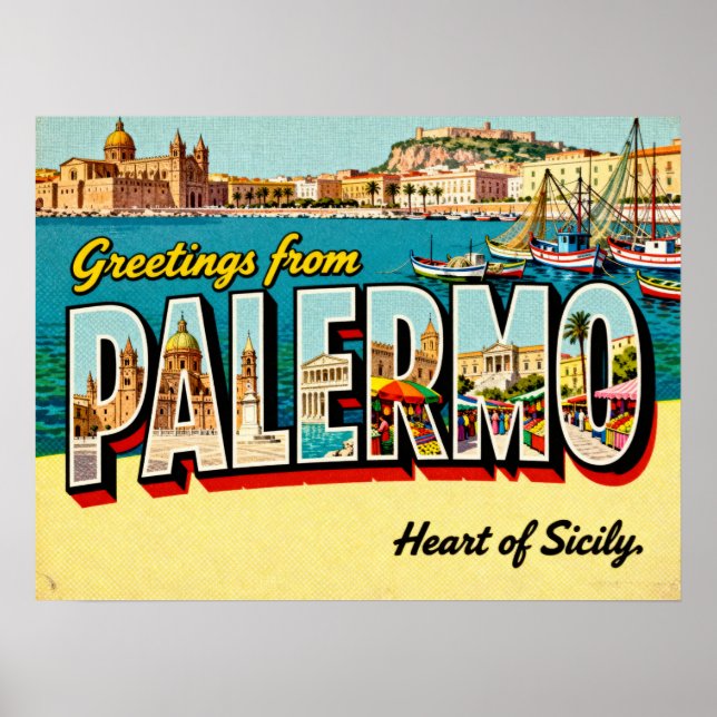 Vintage Grüße aus Palermo Poster (Vorne)