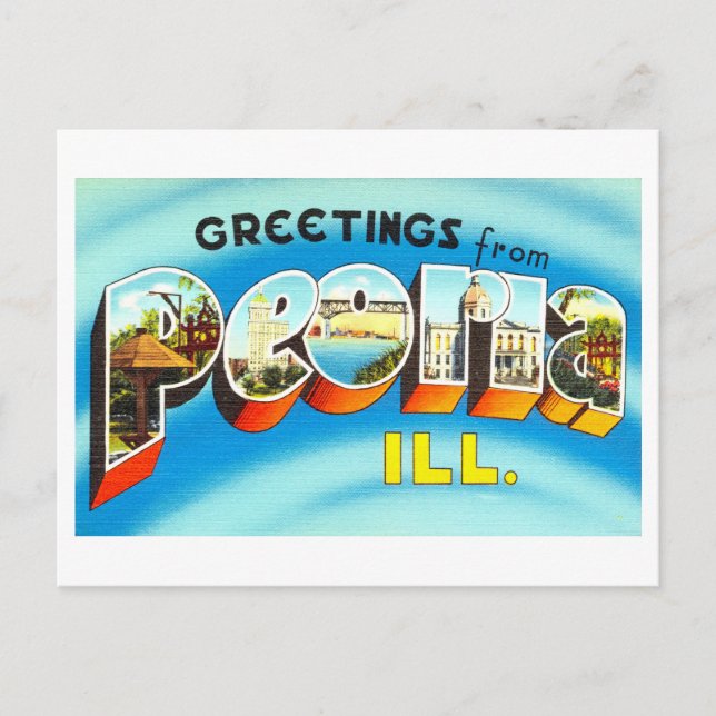 Vintage Grüße aus Peoria, Illinois Postkarte (Vorderseite)