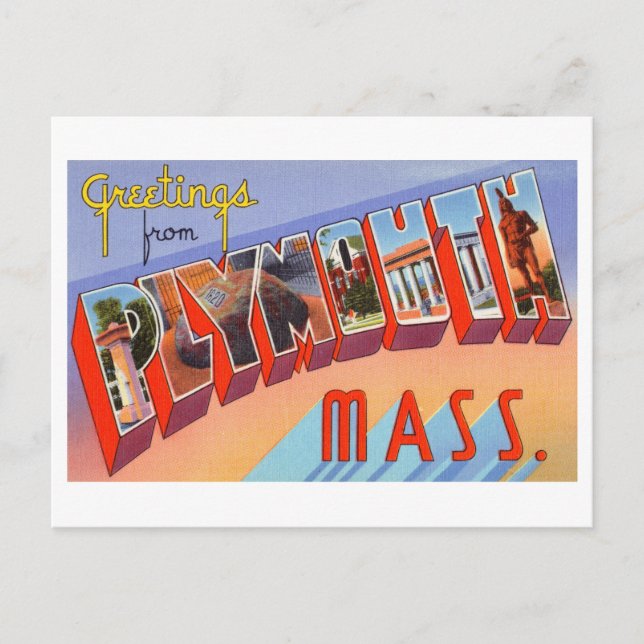 Vintage Grüße aus Plymouth, Massachusetts Postkarte (Vorderseite)