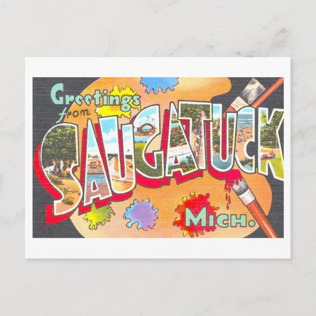 Vintage Grüße aus Saugatuck, Michigan, Postkarte (Vorderseite)