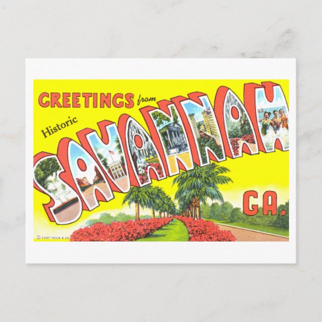 Vintage Grüße aus Savannah, Georgien, Postkarte (Vorderseite)