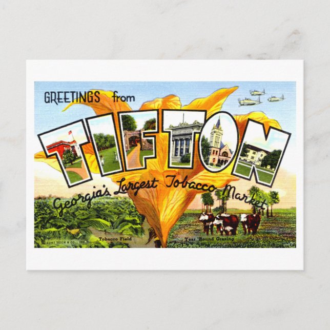 Vintage Grüße aus Tifton, Georgien, Postkarte (Vorderseite)