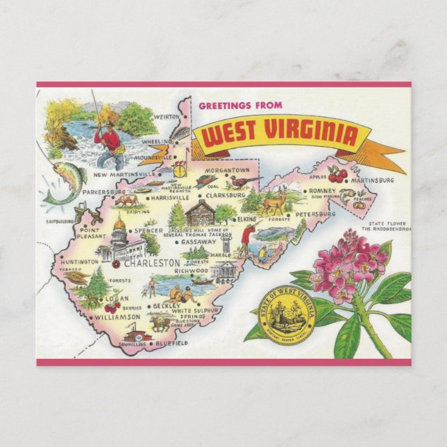 Vintage Grüße aus West Virginia Postkarte (Vorderseite)