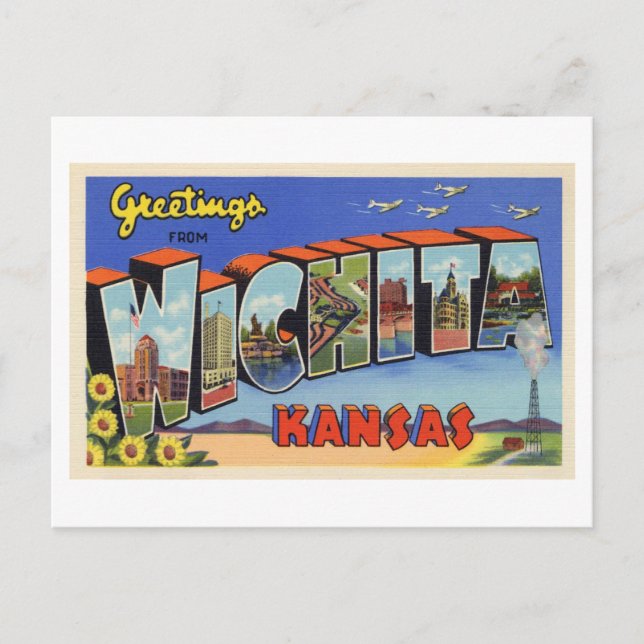 Vintage Grüße aus Wichita, Kansas Postkarte (Vorderseite)
