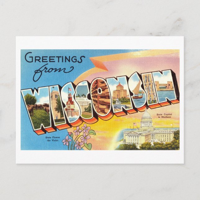Vintage Grüße aus Wisconsin Postkarte (Vorderseite)