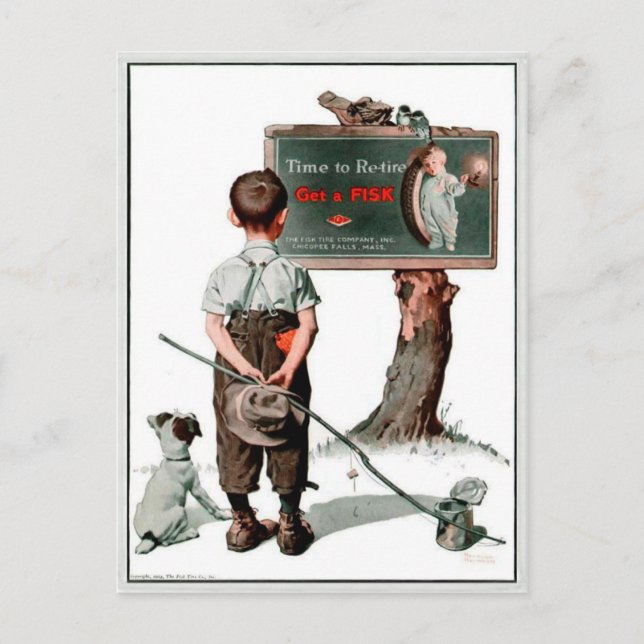 Vintage Grüße mit Alt-Reifen-Ad-Card Postkarte (Vorderseite)