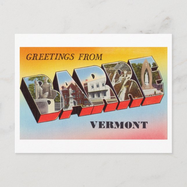 Vintage Grüße von Barre, Vermont Postkarte (Vorderseite)